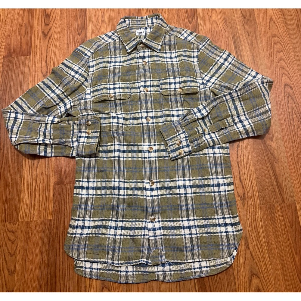 Atlantic Rancher Shirt Mens Medium Plaid Linen Blend Workwear Button Front